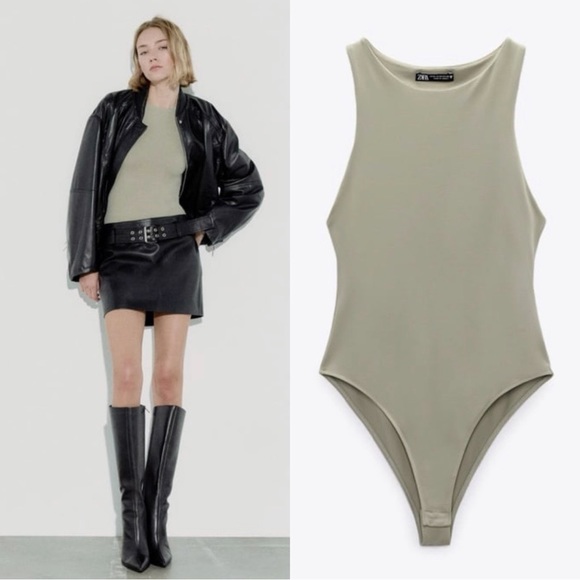 Zara Tops - ZARA Sage Green Halterneck Bodysuit Size Medium